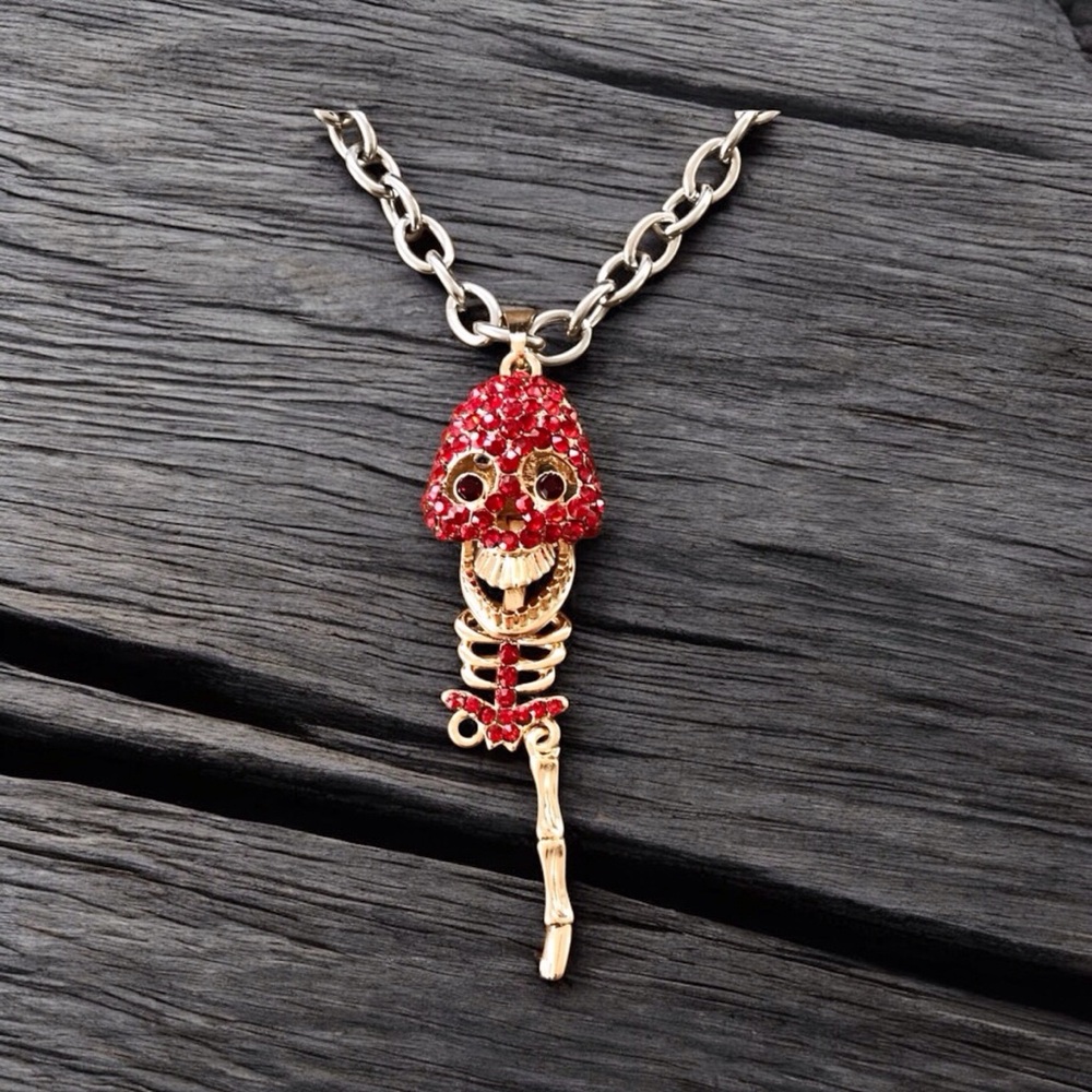 🆕 Crystal Skeleton Pendant on Rolo Cable Chain Alloy/Stainless Steel